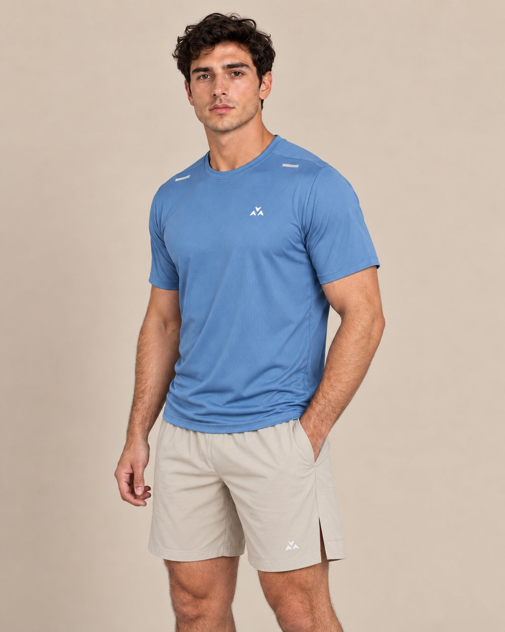 ARROWS men's blue performance T-shirt angled front view